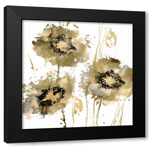 Flower Burst Trio in Gold Black Modern Wood Framed Art Print with Double Matting by Austin, Vanessa