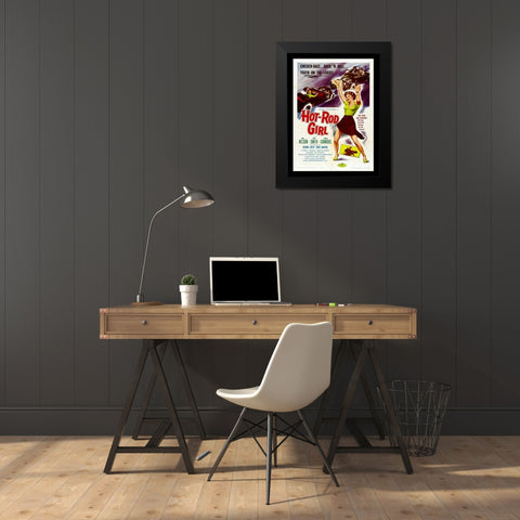 Hot Rod Girl Black Modern Wood Framed Art Print by Anonymous