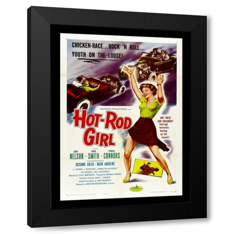 Hot Rod Girl Black Modern Wood Framed Art Print with Double Matting by Anonymous