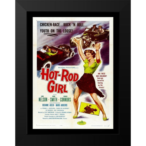 Hot Rod Girl Black Modern Wood Framed Art Print by Anonymous