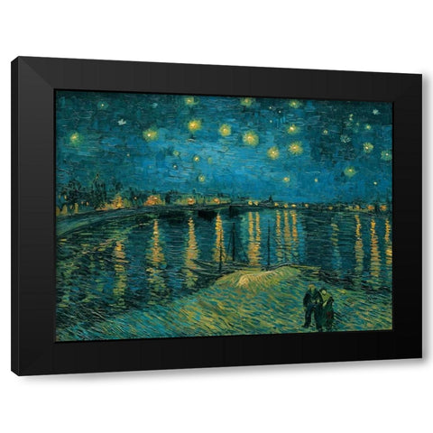 La nuit toile-Arles Black Modern Wood Framed Art Print by Van Gogh, Vincent