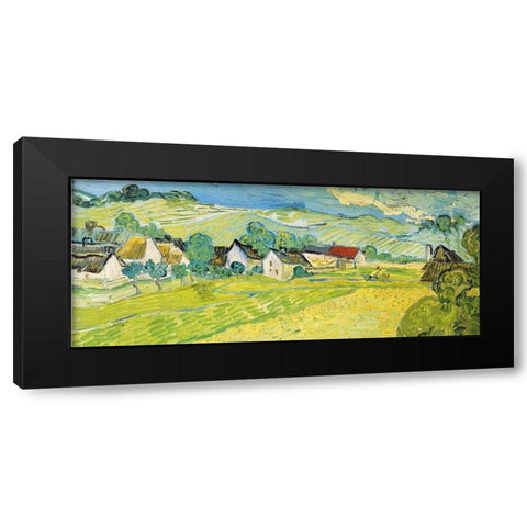 Vue ensoleille pres d Auvers Black Modern Wood Framed Art Print with Double Matting by Van Gogh, Vincent