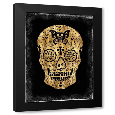 Day of the Dead in Gold and Black Black Modern Wood Framed Art Print by Wagner, Martin