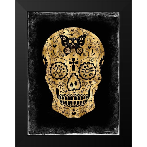 Day of the Dead in Gold and Black Black Modern Wood Framed Art Print by Wagner, Martin
