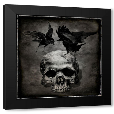 Skull with Crows Black Modern Wood Framed Art Print with Double Matting by Wagner, Martin