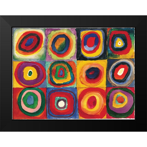 Squares with Concentric Circ Black Modern Wood Framed Art Print by Kandinsky, Wassily