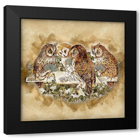 Owls Playing Poker Black Modern Wood Framed Art Print by Bolokofsky, Ronald