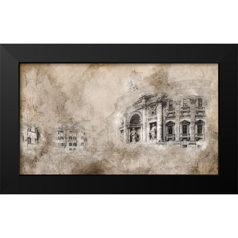 Vintage Fountain of Trevi Black Modern Wood Framed Art Print by Bolokofsky, Ronald