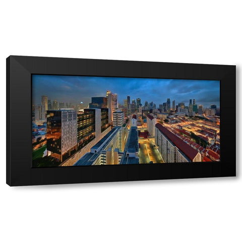 City Lights Black Modern Wood Framed Art Print by Bolokofsky, Ronald