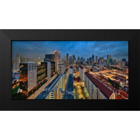City Lights Black Modern Wood Framed Art Print by Bolokofsky, Ronald