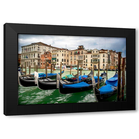 Moored Gondolas Black Modern Wood Framed Art Print by Bolokofsky, Ronald