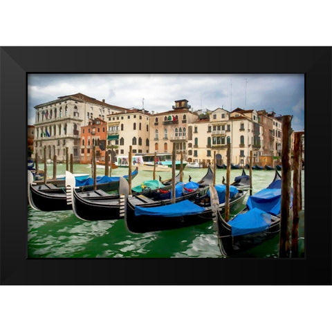 Moored Gondolas Black Modern Wood Framed Art Print by Bolokofsky, Ronald