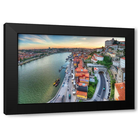 Porto Panorama Black Modern Wood Framed Art Print with Double Matting by Bolokofsky, Ronald