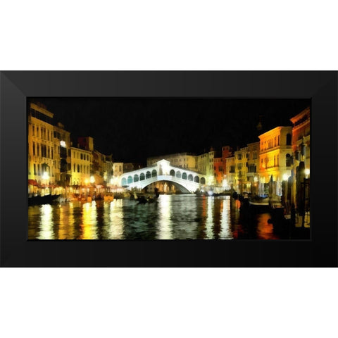 Rialto Bridge At Night Black Modern Wood Framed Art Print by Bolokofsky, Ronald