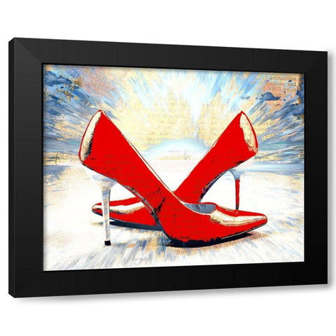 Hot Red Pumps Black Modern Wood Framed Art Print with Double Matting by Bolokofsky, Ronald