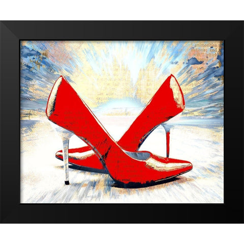 Hot Red Pumps Black Modern Wood Framed Art Print by Bolokofsky, Ronald