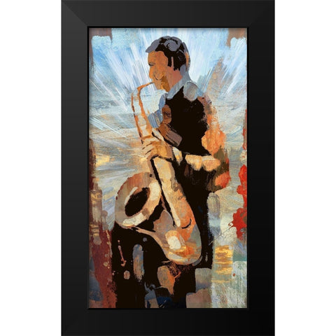 Sax Man Black Modern Wood Framed Art Print by Bolokofsky, Ronald