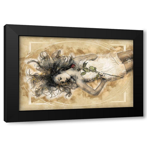 A Long Stem Red Rose Black Modern Wood Framed Art Print with Double Matting by Bolokofsky, Ronald