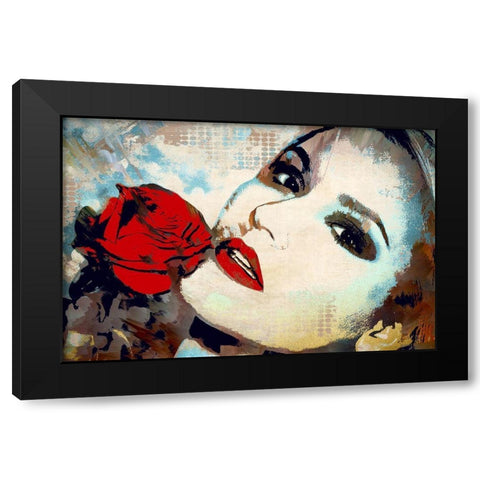 Red Lips and Red Rose Black Modern Wood Framed Art Print with Double Matting by Bolokofsky, Ronald