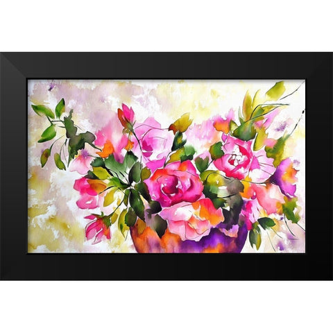 Potted Roses Black Modern Wood Framed Art Print by Bolokofsky, Ronald