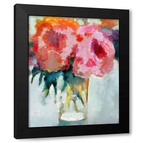 Glass Of Pink Flowers Black Modern Wood Framed Art Print with Double Matting by Bolokofsky, Ronald