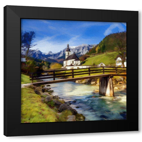 Chapel On the River II Black Modern Wood Framed Art Print with Double Matting by Bolokofsky, Ronald