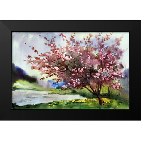 Cherry Blossoms IV Black Modern Wood Framed Art Print by Bolokofsky, Ronald