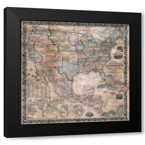 1856 Mitchell Wall Map of the United States Black Modern Wood Framed Art Print with Double Matting by Mitchell