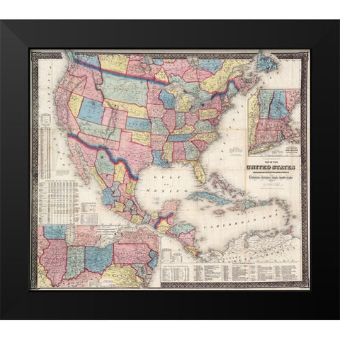 1861 Map of US and North America Black Modern Wood Framed Art Print by Goldthwait
