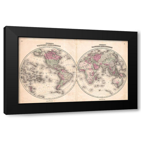 1862 Johnson Map of the World Black Modern Wood Framed Art Print by Johnson