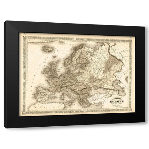 1864 Johnson Europe Antiqued Black Modern Wood Framed Art Print with Double Matting by Johnson