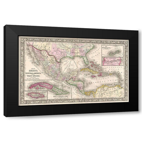 1866 Mitchell Map of Mexico and the West Indies Black Modern Wood Framed Art Print with Double Matting by Mitchell