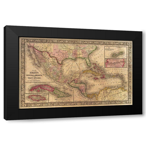 1866 Mitchell Map of Mexico and the West Indies Antiqued Black Modern Wood Framed Art Print by Mitchell