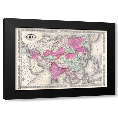 1867 Johnson Map of Asia Black Modern Wood Framed Art Print by Johnson
