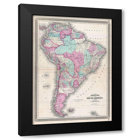 1870_Johnson_Map_of_South_America_ Black Modern Wood Framed Art Print by Johnson