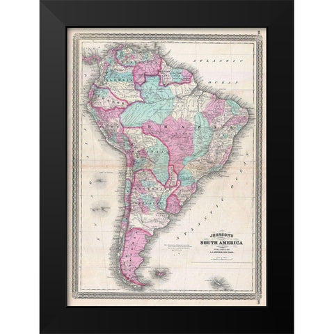 1870_Johnson_Map_of_South_America_ Black Modern Wood Framed Art Print by Johnson