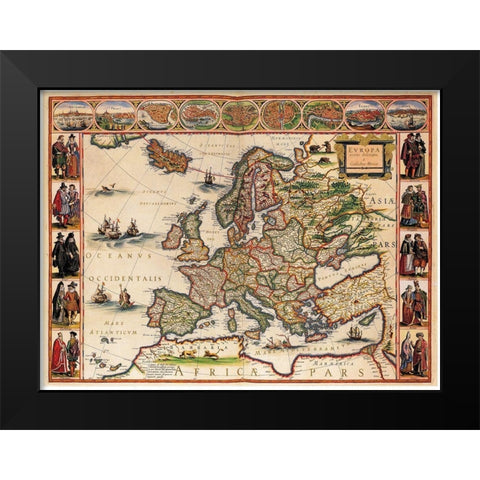 Blaeuw Europa Atlas  Black Modern Wood Framed Art Print by Blaeuw