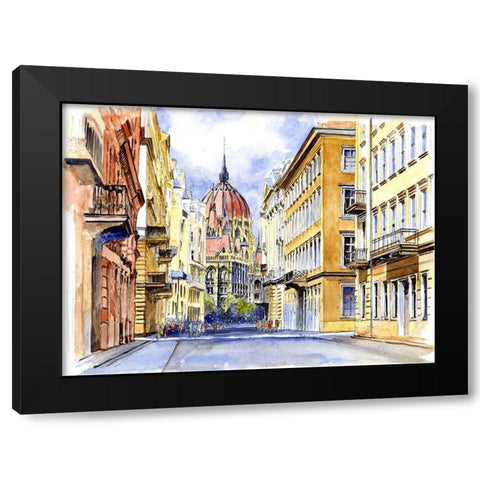 Budapest Street Black Modern Wood Framed Art Print by Bolokofsky, Ronald