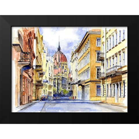 Budapest Street Black Modern Wood Framed Art Print by Bolokofsky, Ronald