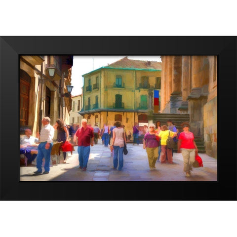 Crowded Spanish Street Black Modern Wood Framed Art Print by Bolokofsky, Ronald