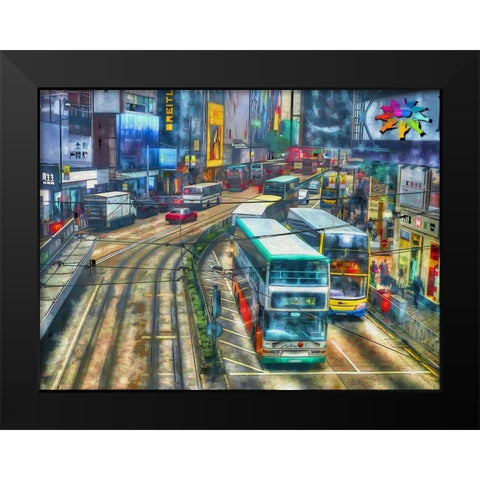 Hong Kong Bus Lines Black Modern Wood Framed Art Print by Bolokofsky, Ronald
