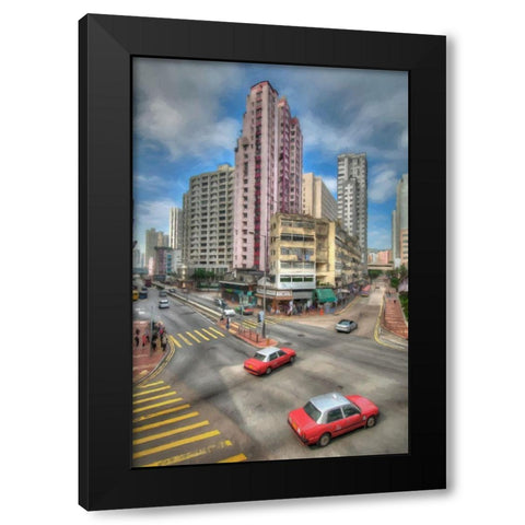 Hong Kong Taxis Black Modern Wood Framed Art Print by Bolokofsky, Ronald