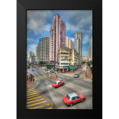 Hong Kong Taxis Black Modern Wood Framed Art Print by Bolokofsky, Ronald