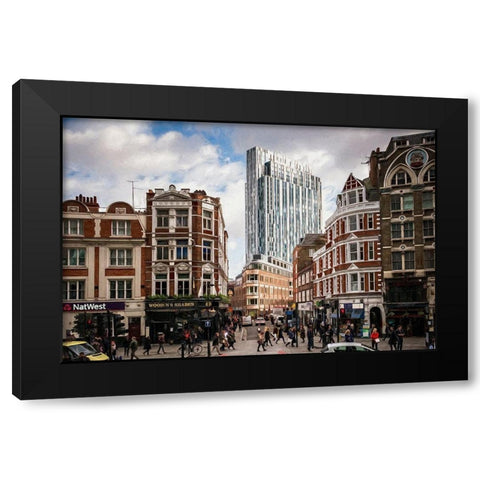 London Street Shops Black Modern Wood Framed Art Print by Bolokofsky, Ronald