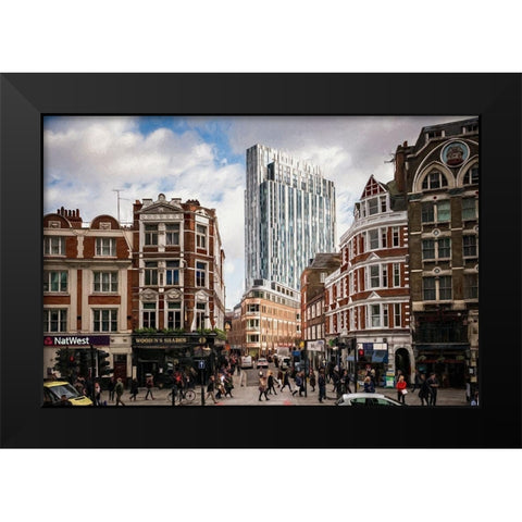London Street Shops Black Modern Wood Framed Art Print by Bolokofsky, Ronald