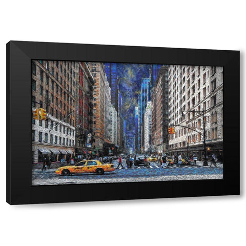 New York Street Traffic Black Modern Wood Framed Art Print with Double Matting by Bolokofsky, Ronald