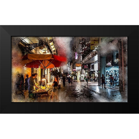 Night Shopping Black Modern Wood Framed Art Print by Bolokofsky, Ronald