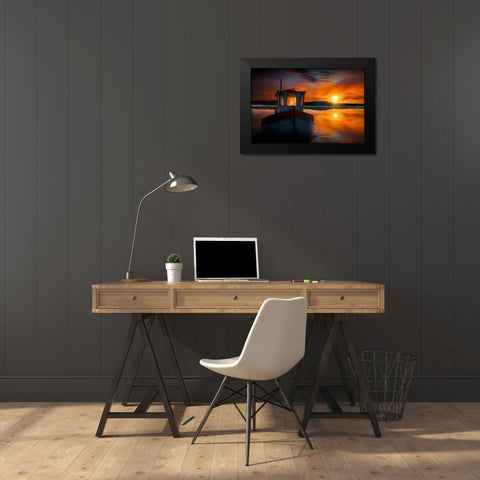 Fishermans Sunset Black Modern Wood Framed Art Print by Bolokofsky, Ronald