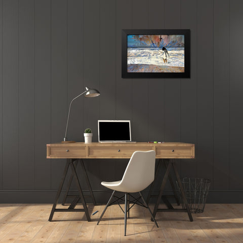 A Walk Along the Surf Black Modern Wood Framed Art Print by Bolokofsky, Ronald