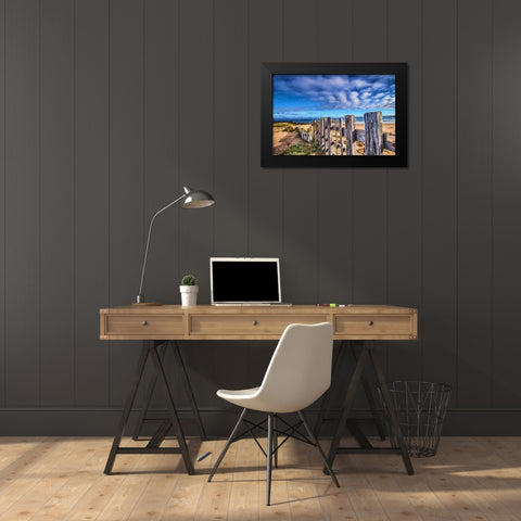 Beach Barrier Black Modern Wood Framed Art Print by Bolokofsky, Ronald